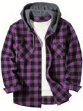 Men's Shirts Classic Plaid Casual Button Down Hooded Long Sleeved Double Pockets Shirt Hoodie Flannel Jacket Tops MartLion LB407-LianMao-zise XXL 