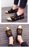 Gold Top and Metal Toe Men's Velvet Dress shoes dress shoes Handmade Loafers Party Flats Zapatos Mart Lion   