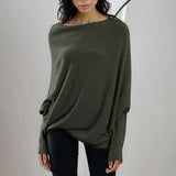 Womens Long  Sleeve Neck Tunic Tops  Fall Baggy Slouchy Pullover Sweaters Off The Shoulder Sweater MartLion Green S 