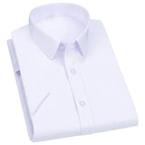 Men's Dress Casual Short Sleeved Ice Silk Shirt White Blue Shirt Social Brand Wedding Party Shirts MartLion   