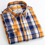 England Style Contrast Casual Checkered Shirts Button-down Soft Cotton  Long Sleeve Standard-fit Plaid Shirt MartLion 6685-3 43 