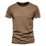 100% Cotton Men's T-shirt Cut Design Slim Fit Soild Tops Tees Brasil Short Sleeve Mart Lion F038-O-Camel CN Size XL 72-80kg 