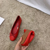 Retro Ultra-soft Women Shoes Spring Bow Red Flat Sole Single Shoe Leisure Leather Ballet MartLion   