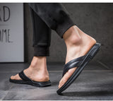 Golden Sapling Leisure Flip Flops Men's Slippers Genuine Leather Flats Casual Shoes Party Slides Beach Footwear MartLion   