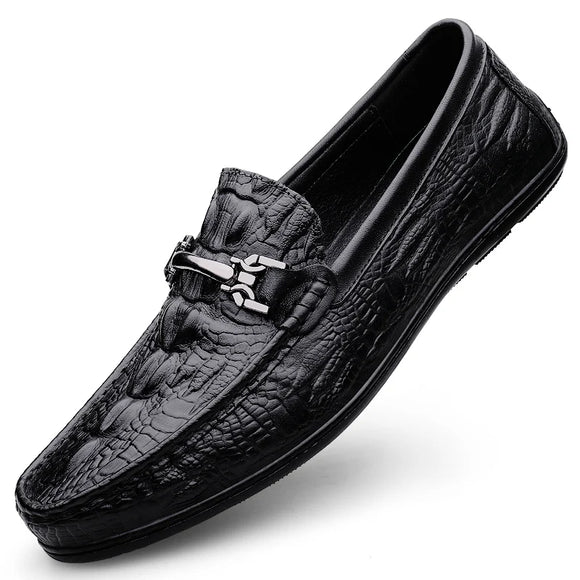 Genuine Leather Men's Casual Shoes Luxury Loafers Moccasins Breathable Slip on Black Driving MartLion Black 45 