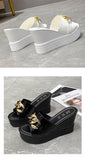 Chain High Heels Slippers Women Wedding Shoes Summer White Black Platform Wedges Slides Ladies Beach Slippers MartLion