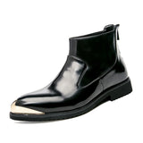 Boots Zipper High-top Leather Shoes Trendy Men's MartLion black 9.5 