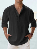 Cotton Linen Shirts for Men Casual Shirts Lightweight Long Sleeve Henley Beach Shirt Shirt Men MartLion   