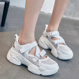 100% Genuine Leather Shoes Women Sneakers Thick Sole Summer Sandals Casual Height Increasing White MartLion   