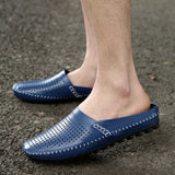 Breathable Hollow Casual Shoes Men's Loafers Genuine Leather Summer Half Slip On Water MartLion   