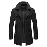 Winter Men's Wool Blends Coats Solid Color Thick Warm Woolen Overcoat Double Neck Trench Coat Single Breasted Windbreaker Mart Lion Black M 
