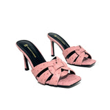 Women's Slippers Slim High Heel Sandals Genuine Leather Shoes Summer Open Toe Outdoor MartLion Pink 36 