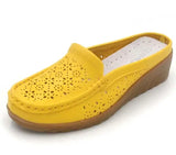 Women Slipper Loafers Shoes Cow Leather Breathable Cool Pointed Toe wedge Footwear Casual Flats MartLion Yellow 40 