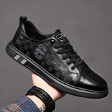 Men's Genuine Leather Casual Shoes Autumn Checkered Flats Skateboard Street Trend Leather Sneakers Mart Lion   