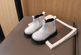 Autumn Spring Children Short Boots Girls Crystal Chelsea Boots Little Princess Bling Bling Baby Shoes Kids Leather MartLion   