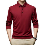 Buttons Neckline Long Sleeve Solid Color Men's Shirt Autumn Slim Fit Lapel Office Pullover Top MartLion Wine Red M 