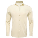 Hi-Tie Pure Solid Silk Men's Shirts Plain Long Sleeve Formal Dress Suit Blouse Groom Wedding Events MartLion SGCY-1630 S 