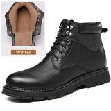 Natural Leather Winter Boots Genuine Cow leather Warm Men's Winter Shoes MartLion Black Winter 38 