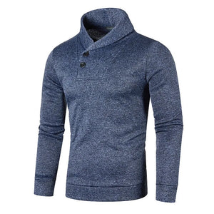 Half Turtleneck Men's Sweaters Button Neck Solid Color Warm Slim Thick Sweatshirts Winter Pullover MartLion Navy US S 