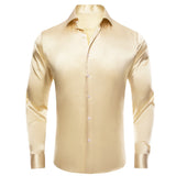 Pure Color Silk Men's Shirts Long Sleeve Suit Dress Shirt Blouse Summer Spring Wedding Prom Classic Designer MartLion SCY-1672 S 