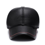  Solid Men's Winter Baseball Cap with Earflaps PU Leather Outdoor Snapback Hat Thicken Keep Warm Gorras Trucker Caps MartLion - Mart Lion