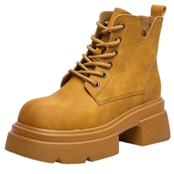 Women Ankle Boots Solid Color Women Thick Heels Platform Shoes Outdoor Hike Walk Motorcycle Boots MartLion