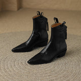 Women Boots Genuine Leather Western Shoes Pointed Toe Chunky Heel Chelsea Retro MartLion   