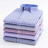  Men's Striped Plaid Oxford Spinning Casual Long Sleeve Shirt Breathable Collar Button Design Slim Dress MartLion - Mart Lion