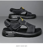 Men‘s Summer Cow Leather Sandals Designer Leisure Sports Driving Outside Wear Beach Shoes Air Cushion Slippers MartLion   