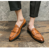 Men's Slip-on Casual Shoes Crocodile Grain Microfiber Leather Buckle Party Wedding Loafers Driving Flats Mart Lion   