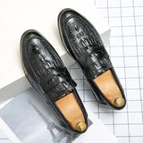 Crocodile Pattern Men's Loafers Split Leather Footwear For Slip On Dress Shoes Elegant Social Mart Lion   