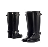 Comemore Women Black Water Zip Rain Boots High Female PVC Rainboots Waterproof Flat Shoes MartLion Black 36 