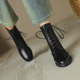 Winter Retro Women Boots Lace Up Chelsea Round Toe Shoes Short Genuine Leather Western MartLion   