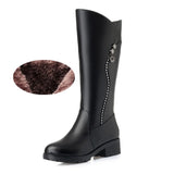 Women's Leather Female Ladies Boots Platform Snow Wool Plush Fur Warm Winter Mid Heel Zipper MartLion plush 42