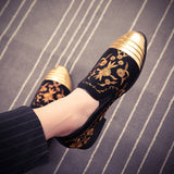 Gold Top and Metal Toe Men's Velvet Dress shoes dress shoes Handmade Loafers Party Flats Zapatos Mart Lion   