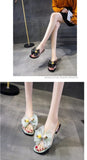 Ladies Slippers Bow Knot Summer String Bead Transparent Slippers Women Shoes Mules Mid Heels Slides Mart Lion   