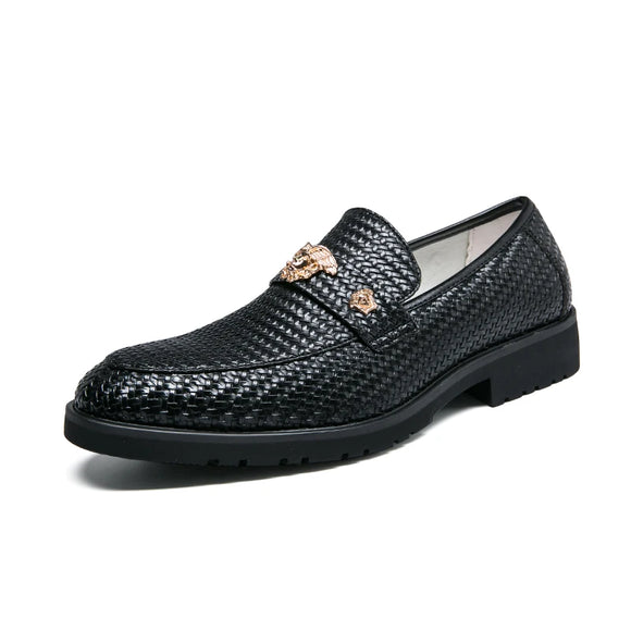  Men's Loafers Leather Round Toe Solid Color Dress Party Black Wedding Slip-On Shoes Daily Casual MartLion - Mart Lion