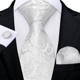 Gray Striped Paisley Silk Ties For Men's Wedding Accessories 8cm Neck Tie Pocket Square Cufflinks Gift MartLion SJT-7686  