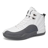 Men's High-top Basketball Shoes Sneakers Anti-skid Breathable Outdoor Sports Vulcanize Tenis Mart Lion White gray 39 