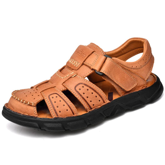 Genuine Leather Casual Shoes Men's Classic Sandals Summer Outdoor Walking Sneakers Breathable MartLion Light Brown 13 