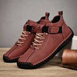 Handmade Leather Casual Men's Shoes Design Sneakers Breathable Leather Shoes Boots Outdoor MartLion Red 39 
