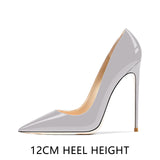 Pointed Shallow Mouth Patent Leather Stiletto Heels Women's Single Shoes MartLion   