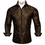 Barry Wang Luxury Rose Red Paisley Silk Shirts Men's Long Sleeve Casual Flower Shirts Designer Fit Dress BCY-0029 Mart Lion CY-0007 XL 