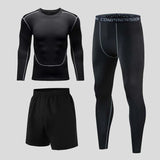 3pcs Gym Thermal Underwear Men's Clothing Sportswear Suits Compression Fitness Breathable quick dry Fleece men top trousers shorts MartLion Thin 3pc 3 S 