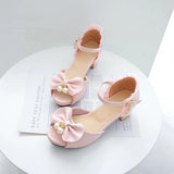 Summer Peep Toe Cute Sweet Bowtie Lace High Heels Sandals Women Lolita Platform Wedding Party Block Heel Shoes MartLion   