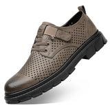 Classic Khaki Leather Casual Shoes Men's Summer Hollow out Platform Lace-up Oxford zapatos de hombre MartLion khaki loukong 6568 39 CHINA