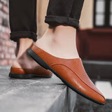  Summer Men's Shoes Casual Loafers Genuine Leather Half Slipper Breathable Slip on Lazy Driving MartLion - Mart Lion