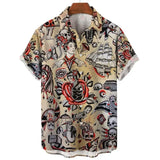 men's short-sleeved shirt Hawaiian casual beach men's tops mysterious totem print MartLion WERF1005 XXL CHINA