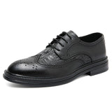 Brogue Men's Dress Shoes Soft Split Leather Footwear Crocodile Oxfords Elegant Sapato Social Masculino Mart Lion Black 38 