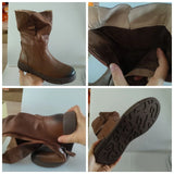 Ankle Boots Cow Leather Motorcycle Platform Wedge Winter Plush Knee High Women Shoes MartLion